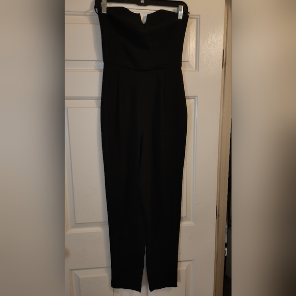 Topshop Jumpsuit 4 Black Strapless Boned V Neck Pleated Waist Zip Back Classic - Picture 2 of 4